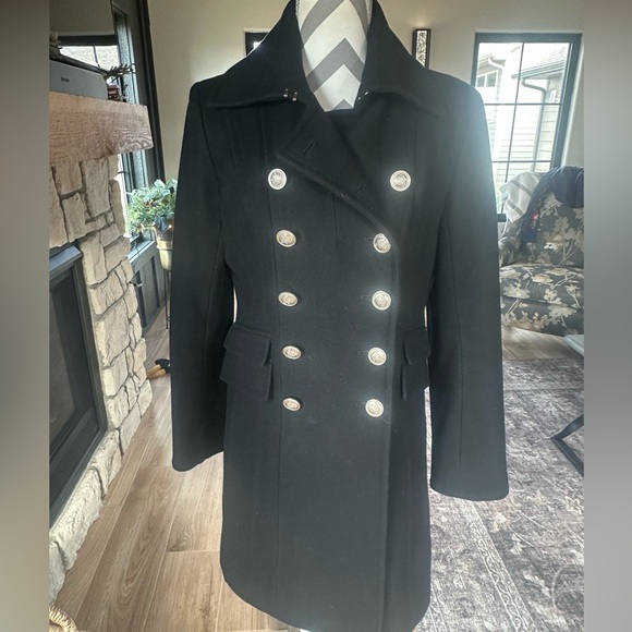Laundry By Shelli Segal Black Double Breasted Classic Women's Pea Coat Size 6 - Picture 4 of 7